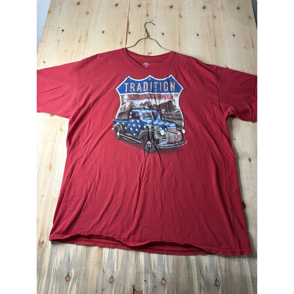 Celebrate Patriotic Mens 2XL Red Tradition Driven By Freedom Truck T Shirt